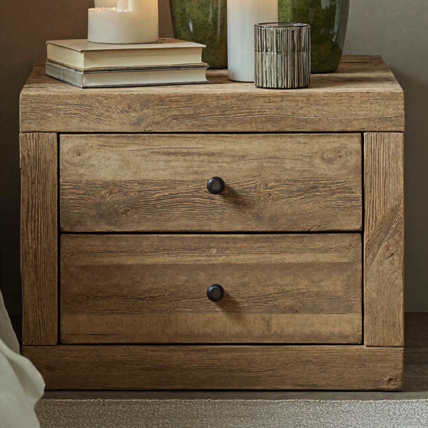 Handcrafted wooden nightstand with dual drawers and clean, functional lines, offering storage and a minimalist aesthetic-2